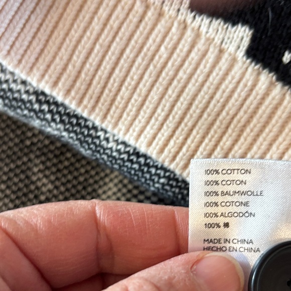 Anthropologie Black and Cream Floral Cat V-Neck Button Cardigan Sweater - Picture 3 of 4